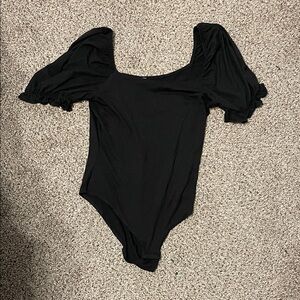 Pink Lily Black Puff Sleeve Bodysuit